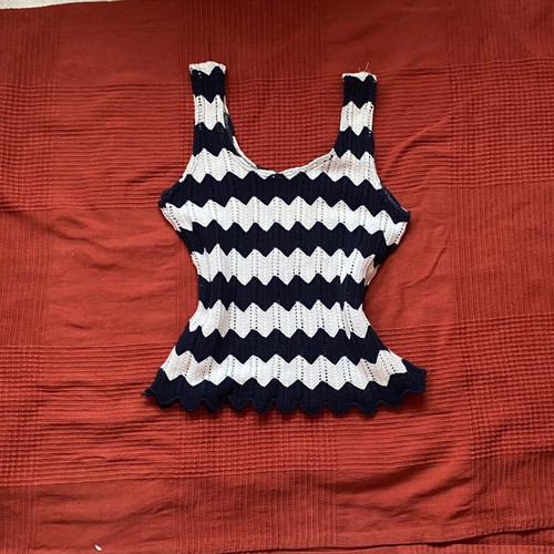 Knitted tank top, blue and white
