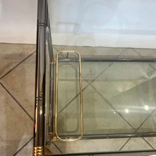 Vintage bar trolley with glass and metal frame used