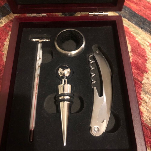 Bar accessories set with miniature chess in wooden case like new