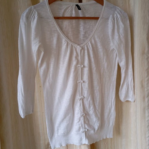 Naf Naf cardigan used, white, thin knit, 3/4 sleeve