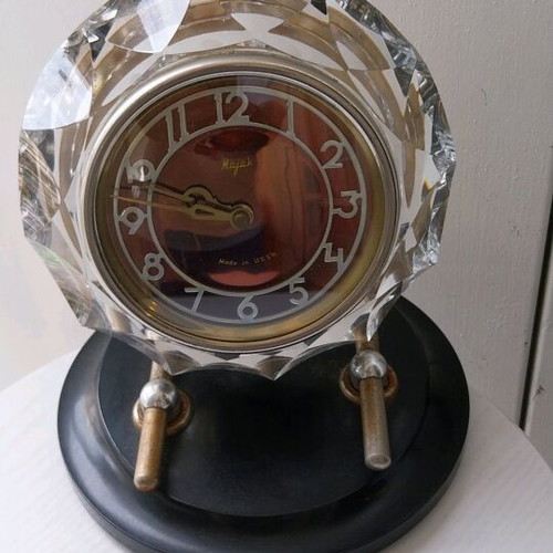 Mayak wind-up table clock used with mineral crystal 1980