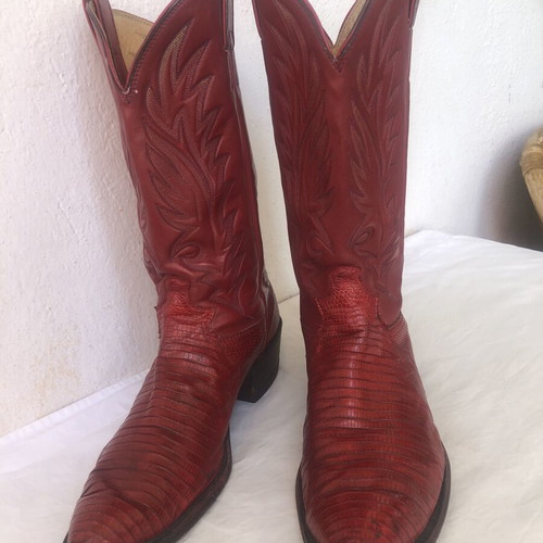 Justin Teju Lizard Cowboy Boots used, size 10.5D, red leather