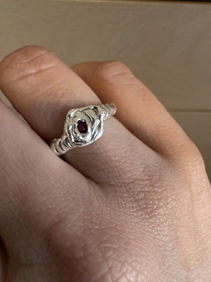 Silver melted ring with red stone size 17 like new