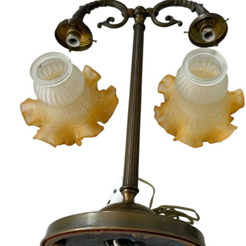 Bronze double lamp like new with vintage glass