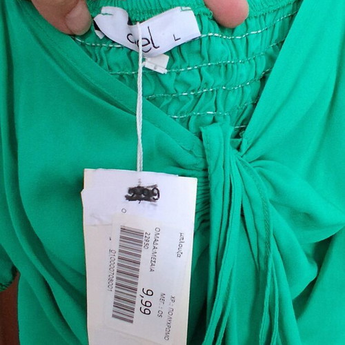 Anel women's crop top Large new, green cotton, puff sleeve
