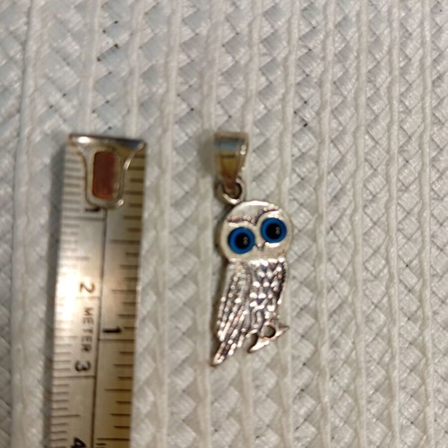 Silver 925 Owl Pendant with Blue Eyes