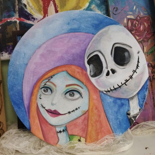 Jack & Sally painting Nightmare Before Christmas 30cm new