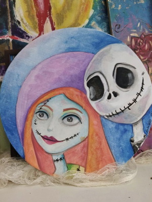 Jack & Sally painting Nightmare Before Christmas 30cm new