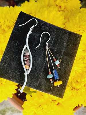 Silver earrings 925 with semi-precious stones, new