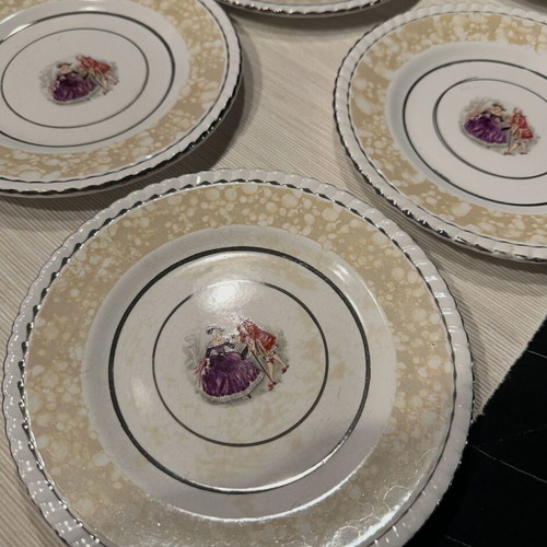 Minokiki set of 6 vintage appetizer plates used, 1960s-70s