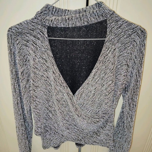 Shiny elastic glitter blouse L/XL like new silver