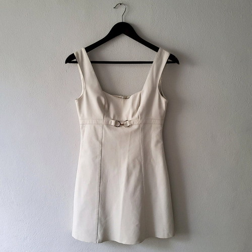 Plein Sud vintage 90s y2k soft grunge preppy buckle leather mini dress like new, white, size M