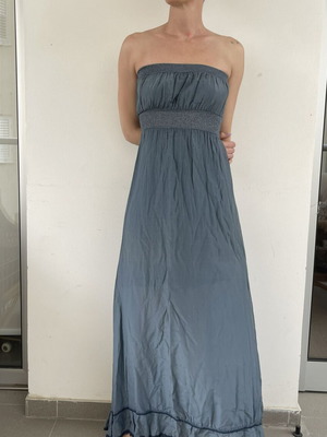 Strapless Maxi Dress Used Slate Blue with Lurex Detail
