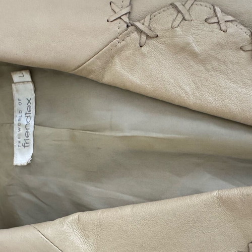 Friendtex leather jacket used, beige with embroidery