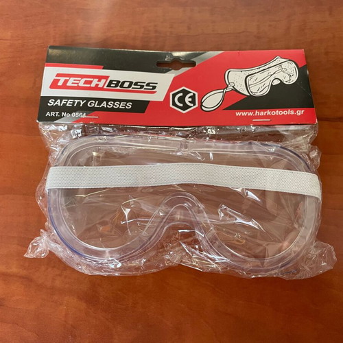 Safety glasses for work with transparent polycarbonate lenses and support strap