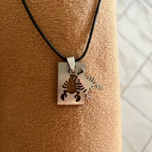 Scorpio zodiac necklace like new stainless steel with leather cord