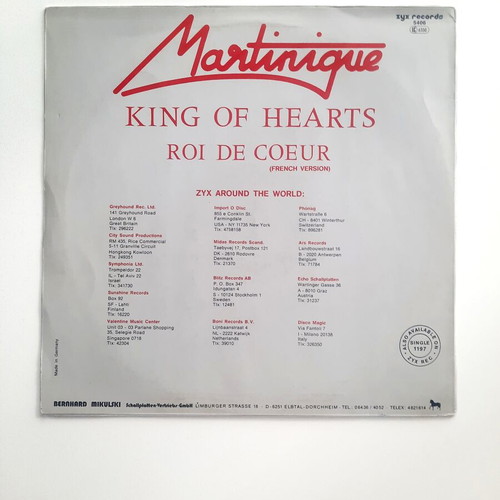 Martinique King Of Hearts 12" Maxi-Single vinyl, like new