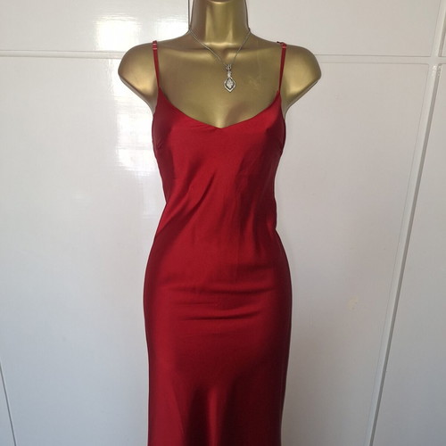 Italian satin wine red strap dress, size medium
