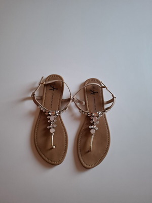 Sandals with stones used, size 41-42, beige and pale pink