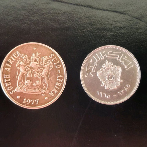 South Africa 2 Cents and Libya 10 Milliemes coins like new