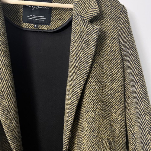 Funky Buddha coat like new, oil and black herringbone pattern, size S