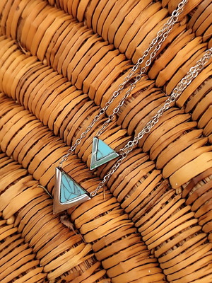 Double Stainless Steel Necklace Layering with Turquoise Triangles new