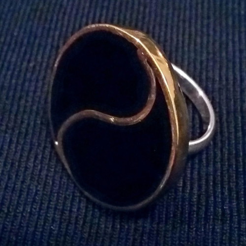 Yin Yang ring silver 925 with copper and black enamel, handmade