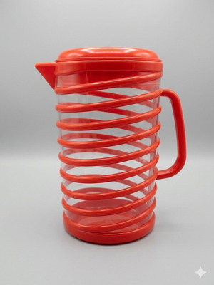 Red jug new, plastic with lid