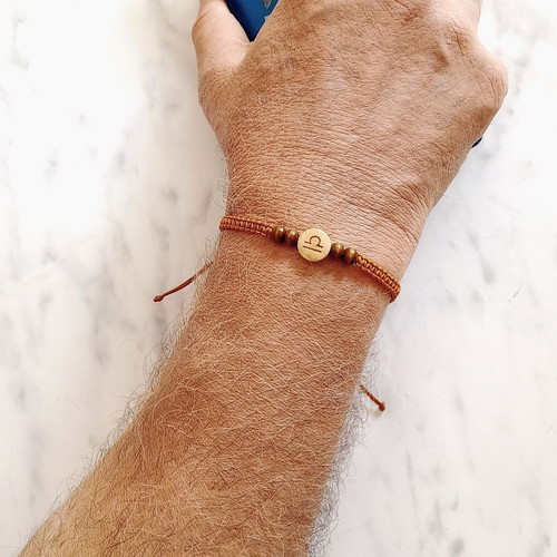 Men's Bracelet with Libra Zodiac Sign new, brown macrame