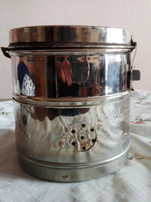Vintage sterilization drum stainless steel used 16×16.5 cm