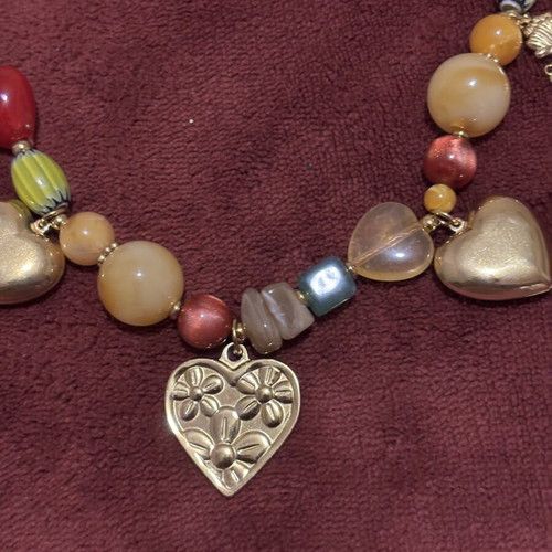 Boho necklace with hearts and colorful beads