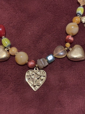 Boho necklace with hearts and colorful beads