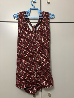 Fairly Boho-Ethnic sleeveless top with neck tie, burgundy, medium