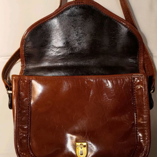 Leather shoulder bag used, brown, authentic leather