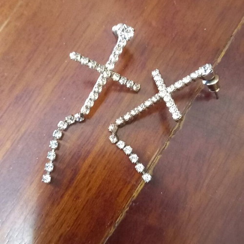 Cross earrings with rhinestones and zircon stones like new