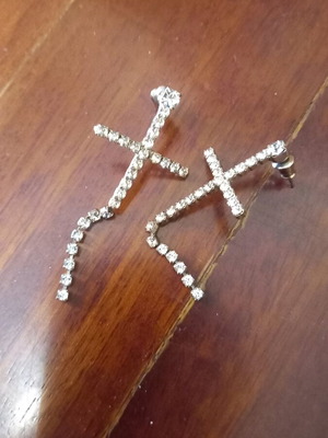 Cross earrings with rhinestones and zircon stones like new