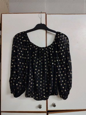Joy Blue blouse new black with gold polka dots S-M