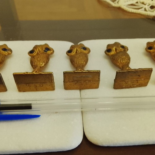 Set of 5 vintage large bronze Athena owls used