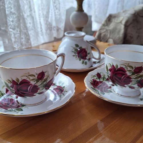 Colclough bone china coffee sets like new with cake plates, pack of three