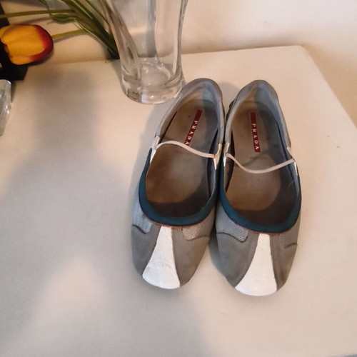 Prada leather ballerinas used, size 38.5, gray and blue
