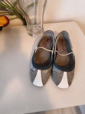 Prada leather ballerinas used, size 38.5, gray and blue