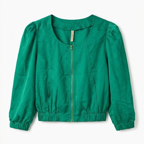 Vintage bomber jacket used, emerald green with puffed sleeves