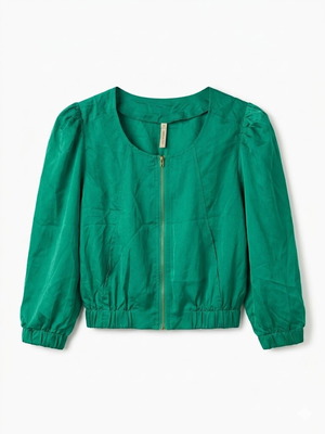 Vintage bomber jacket used, emerald green with puffed sleeves