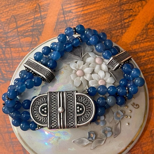 Silver bracelet antique handmade used, 925 silver, filigree beads