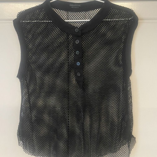 Zadig & Voltaire Black Mesh Henley Tank Top like new, size S