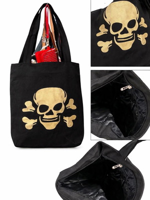 Canvas tote bag shoulder new, black with handmade painted design