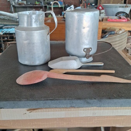 Aluminum and wooden utensils used, decorative and functional