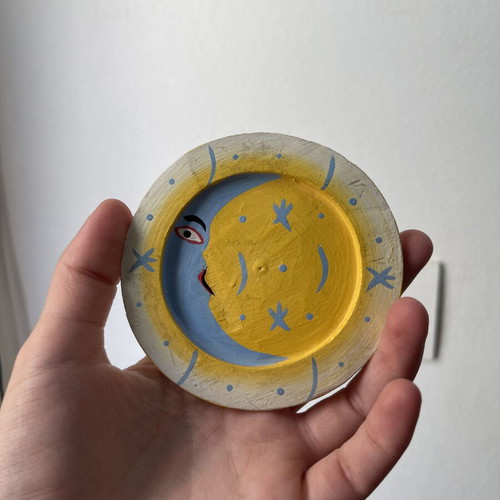 Vintage set of 7 wooden coasters Sun & Moon celestial boho decor