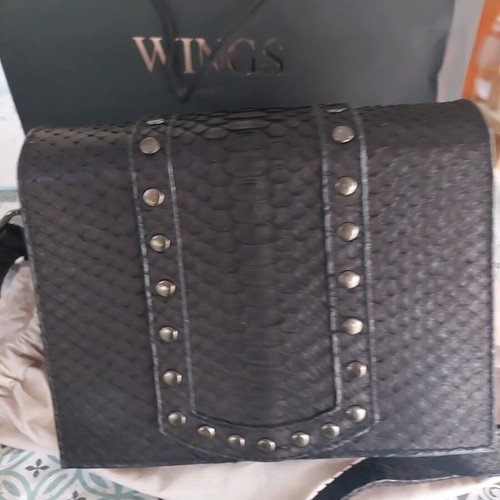 Wings shoulder bag handmade new, black with studs