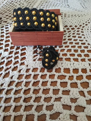 Bracelet and ring set black with gold details like new